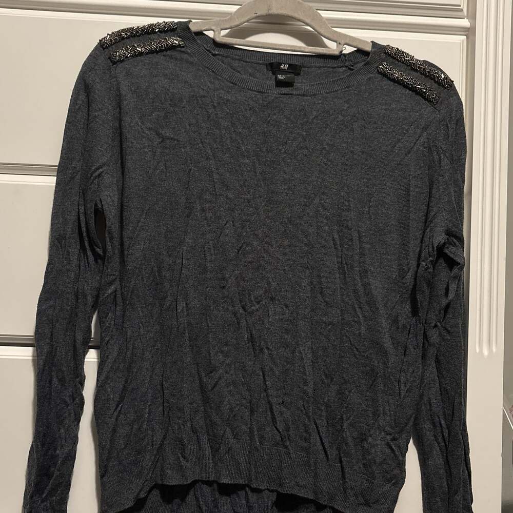 H&M Acrylic and Viscose beaded shoulder long sleeve top size M